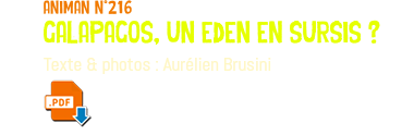 animan n°216 Galapagos, un eden en sursis ? Texte & photos : Aurélien Brusini ﷯